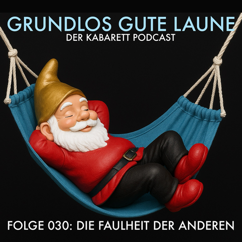 Ein Gartenzwerg liegt in einer Hängematte
