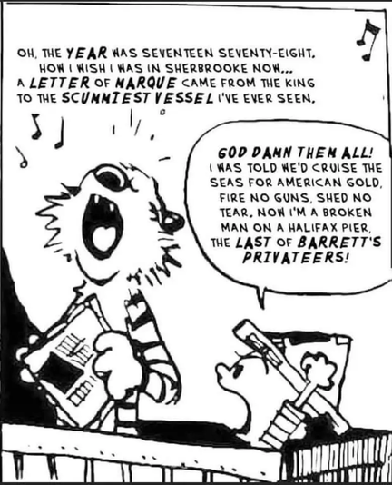 A song of "Barrett's Privateers" sung together by Calvin and Hobbes