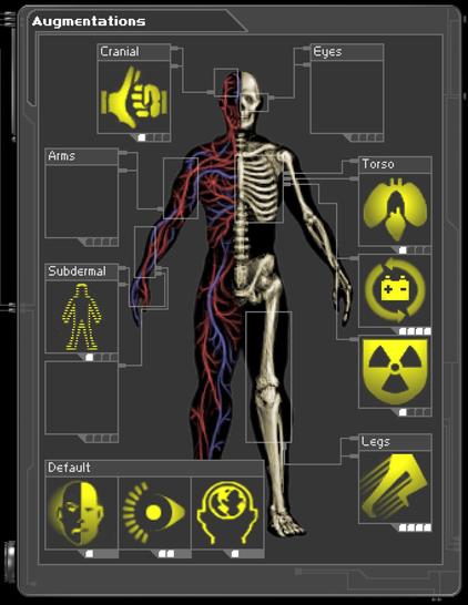 F3 - Cloak (Level 1)
F5 - Aggressive Defense System (Level 1)
F7 - Speed Enhancement (Level 4)
F9 - Synthetic Heart (Level 1)
F10 - Power Recirculator (Level 4)
F11 - Environmental Resistance (Level 1)
F12 - Light (Level 2)
