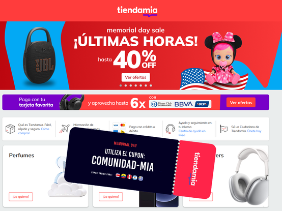 ¡Últimas horas del Memorial Day Sale en  Tiendamia Ecuador, Costa Rica y Perú!

Descuentos imperdibles hasta un 40%OFF en tecnología, notebooks, herramientas, ropa y más, ¡directo desde los EE.UU a tu puerta!  

Usa el cupón COMUNIDAD-MIA y consigue el mejor descuento.

¡Y además, puedes pagar en cuotas!