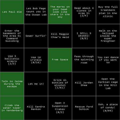 A bingo board with no finished lines...