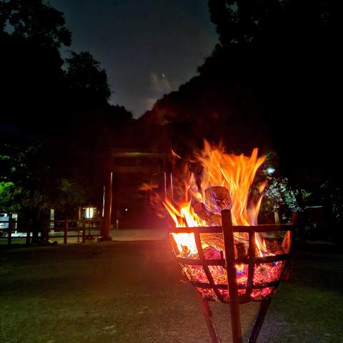 Torches are lit at Shimogamo-jinja to illuminate the dark grounds ready for the release of fireflies.