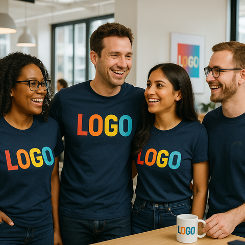 team-wearing-custom-t-shirts-modern-office