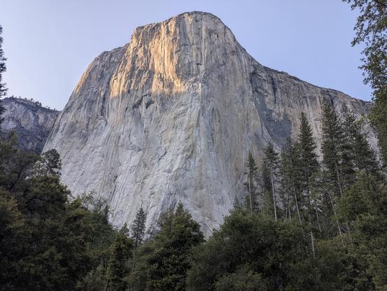 El Capitan in Yosemite Valley with the last light of evening on it