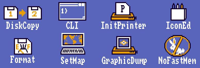 8 icons from an early Amiga Workbench version