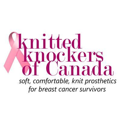 Logo of "Knitted Knockers of Canada" with the tagline "soft, comfortable, knit prosthetics for breast cancer survivors".