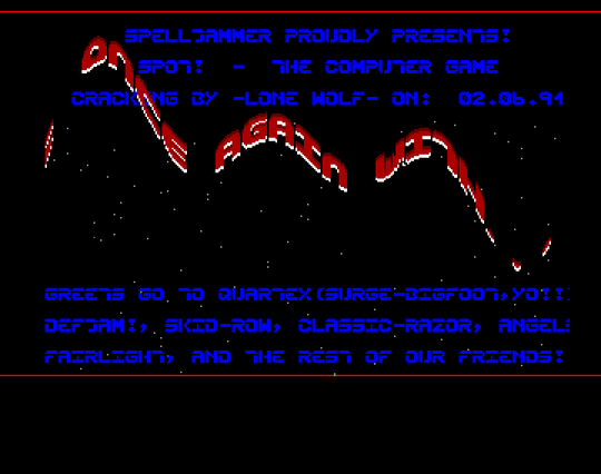Screenshot of "Spot - The Computer Game!" - Crack: Spelljammer - Published by Virgin Mastertronic on Commodore Amiga (1991)