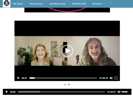 screenshot of the interview (headshots) of Shervin and Karen discussing music/sound as can be heard at the link.