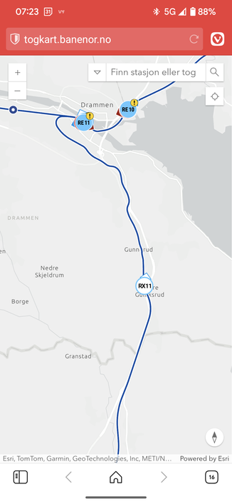 A map with the position of the train