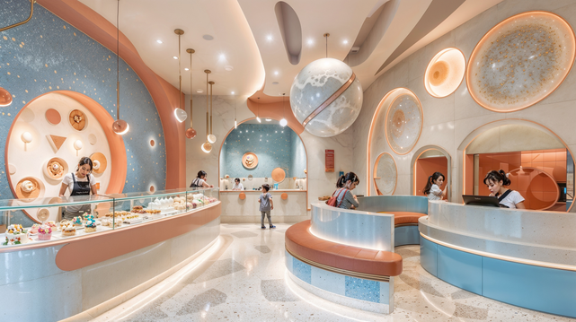 Celestial Pâtisserie
A sensory journey, a sweetened experience, without renouncing the daily operations of a high turnover shop.