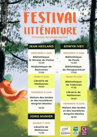 affiche du festival litténature représentant une femme lisant sous un arbre