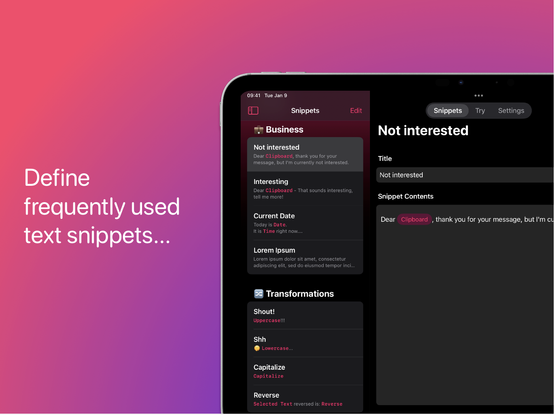 A screenshot of an iPad app showing keyboard buttons, including one that says "Lorem Ipsum" on it