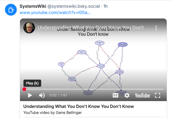 This is a post on BlueSky by Gene Bellinger, @systemswiki.bsky.social that has a video where he shares one of his relationship maps and how he used AI to create it. 