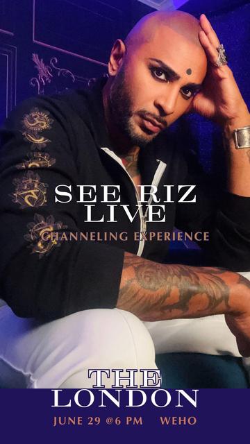 'See Riz Live' (Join Master Trance Channel Riz Mirza for 'A Channeling Experience' – The Circle of Light at The London Hotel WeHo!

 Witness live full-trance channeling from guides like Red Eagle Phineas. Expect healing, clarity, breakthroughs & soul insights. This isn't just a workshop; it's a collective soul reading, a vibrational transmission. Over a decade beloved! Arrive with an open heart. Details & tickets: denmeditation.com/circle-of-light-riz-)