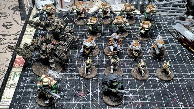 WiP-Marauder for Deadzone / Firefight. 1 Captain, 9 Commandos, 4 Goblin-Sniper, 4 Mawbeasts, 1 Reaper Mawler and 1 Reaper Rainmaker.