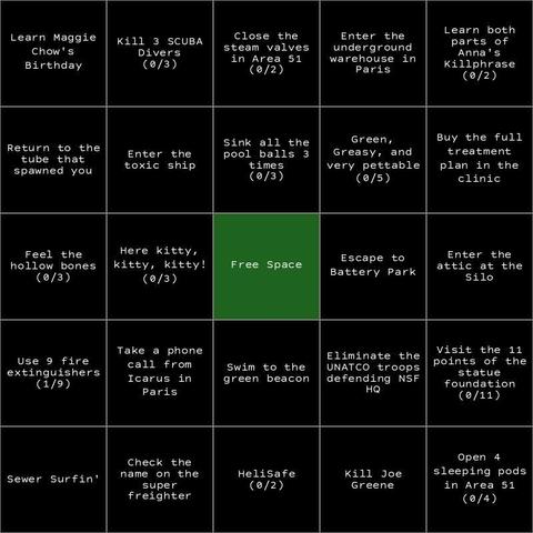 A bingo board with no finished lines...