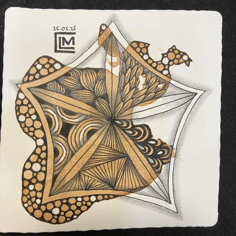 Finished tile with black ink, white highlights and graphite shading