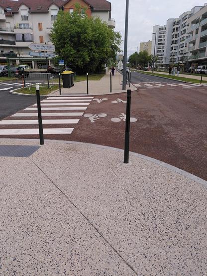 Poteaux peu visibles en plein milieu de la piste cyclable.