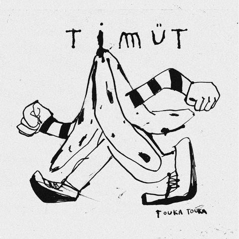 Pochette de l'album Touka Touka du groupe de post-punk no-wave Timüt. Elle représente un homme/une femme peau de banane.