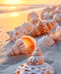 Beautiful collection of shells on a beach 