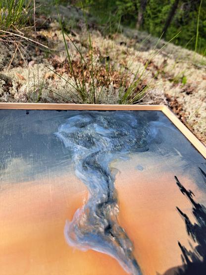 Details of the surface of the painting. The paint strokes are visible and not blended together.