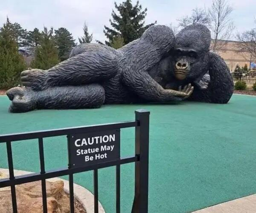 "Caution: Statue May Be Hot"
(Gorilla statue in a sexy pose)