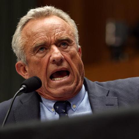 A rather pink faced RFK, Jr, mouth agape