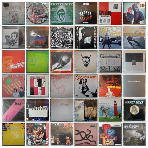 ...AND YOU WILL KNOW US BY THE TRAIL OF DEAD - Another Morning Stoner (7")
AT THE DRIVE-IN / BURNING AIRLINES - Split (7")
BOTTOM 12 - Jingle Bells / F**k Christmas + 1 (7")
CHISPA - Obstinator (7")
CRAVING - Comparable? Traces! (7")
D.A.F. - Brothers (7")
THE DEATH OF ANNA KARINA / THE FLYING WORKER - Split (7")
FRODUS - Sound Laboratories (7")
GONE BALD / NO TOMORROW CHARLIE - Fat Butt Twin Series (7"l)
GUYANA PUNCH LINE - Irritainment For The Masses (7")
GUYANA PUNCH LINE - Null Transmission (7")
GUYANA PUNCH LINE - Youth For Smashism (7")
HOT CROSS / LIGHT THE FUSE & RUN - Split (7")
KURT / POPULAR SHAPES - Split (7")
LACK - s/t (7")
LEARY / TUPAMAROS - Split (7")
LEBENSREFORM - Licht + Luft + Leben (7")
MONOCHROME - Hook (7")
OMEGA CINCO - En Tu Casa O En La Mia (7")
OMEGA CINCO / NEBUR - Boa Constrictor (10")
PETERS. - Posteingang: 17,78 cm Strukturanalyse (7")
Q AND NOT U - X-Polynation / Book Of Flags (7")
SMACKDOWN - s/t (7")
SONG OF ZARATHUSTRA - Bote des Zorns (7")
THE SOUND O.E - Am I Off Or On? (10")
STANDSTILL / ENGRAVE - Split (7")
STRÖM - Honigtier / Fensterkreuz (7")
SYSTRAL / ACHEBORN - Split (7")
TEN VOLT SHOCK / NEIGHBOUR ROSICKY - Split (7")
TEN VOLT SHOCK - s/t (7")
THIS MACHINE KILLS / JR EWING - Split (7")
UNSANE / HINT - Erase Yer Head Split #5 (7")
UNWOUND / VERSUS - Torch Song / All In Doubt (7")
V/A - The Emo Armageddon (7")
WINSTON - Ohne Utopien bleibt die Welt ein Dreckshaufen (7")
YAGE / ENGRAVE - Split (7")