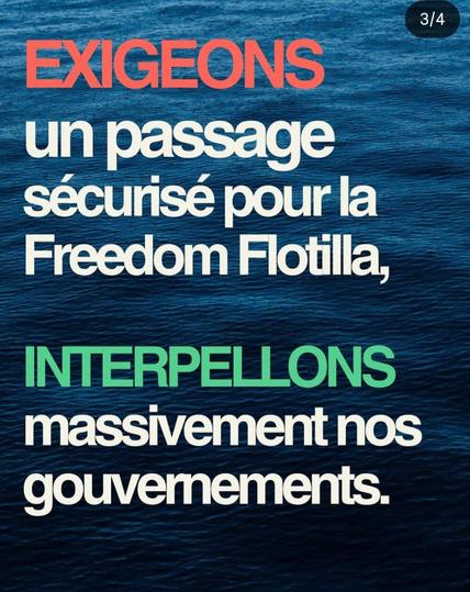 Exigeons un passage sécurisé pour la Flottille de la Liberté.
Interpellons massivevement nos gouvernements.