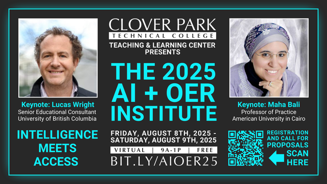 The information card for the 2025 AI+OER Institute at Clover Park Technical College. 