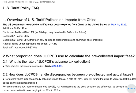 partial screenshot of the US tariff policy faq showing multiple edits