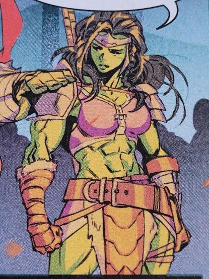 Viñeta de Imperial #1 mostrando a Hulka/She-Hulk con atuendo de gladiador de Sakaar
