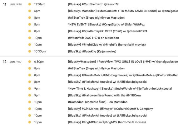 Watch party event list for June 11-12