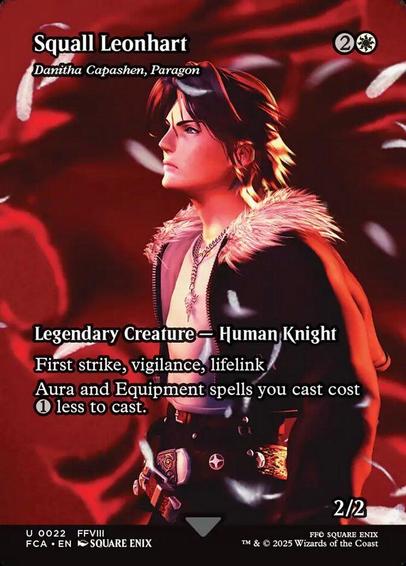 Card Name: Danitha Capashen, Paragon
Set: Final Fantasy: Through the Ages
Description: First strike, vigilance, lifelink
Aura and Equipment spells you cast cost {1} less to cast.
Artist: Square Enix