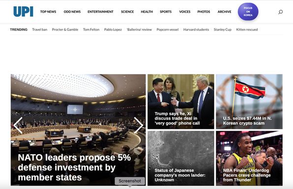 UPI above the fold with real news stories.
