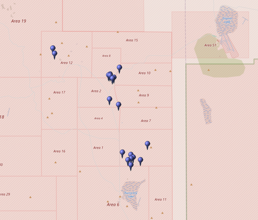 Kartierung aller Koordinaten von "Operation Arbor (Atomtest)" im Testgebiet Nevada (Nevada National Security Site, NNSS)
Quelle: OpenStreetMap
Lizenz: Open Data Commons Open Database-Lizenz (ODbL)