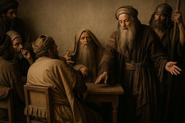 Nicodemus defending Jesus before the Pharisees