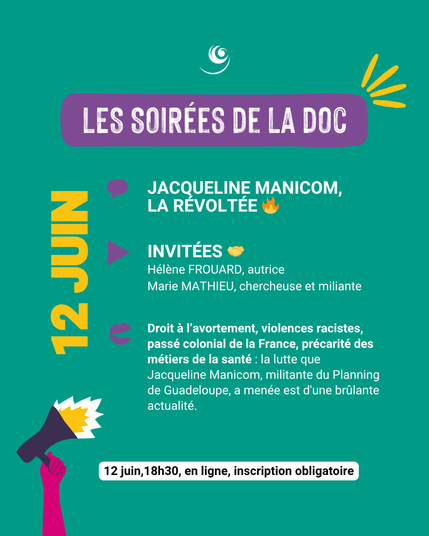 12 juin, rencontre avec l'autrice Hélène FROUARD pour la biographie de Jacqueline Manicom.
Droit à l’avortement, violences racistes, passé colonial de la France, précarité des métiers de la santé : la lutte que Jacqueline Manicom, militante du Planning de Guadeloupe, a menée est d'une brûlante actualité.