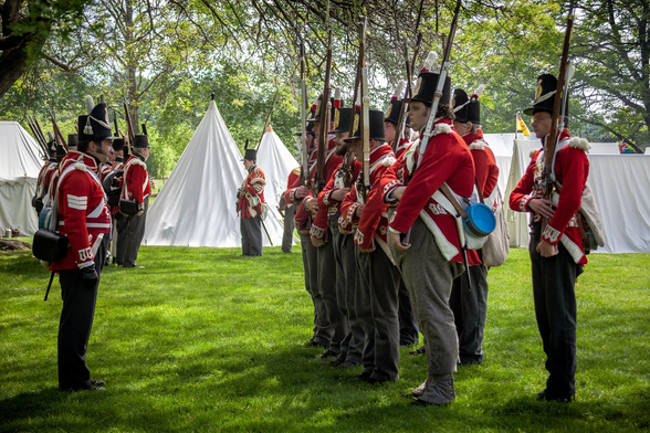 British infantry units form in their camp streets