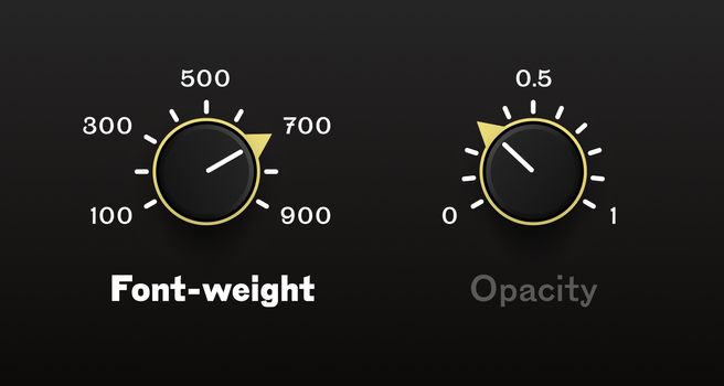 Two rotary knobs, one labelled font-weight and the other labelled opacity.