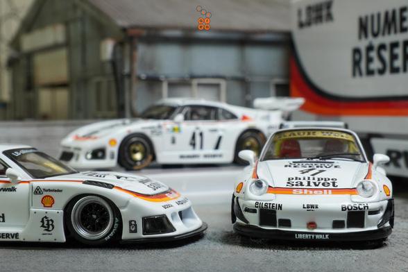 Three cars in Numero Réservé livery in 1:64 scale on AREA 164