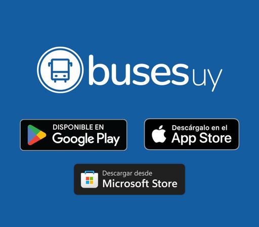 Logos BusesUY, Google Play, Apple App Store y Microsoft Store