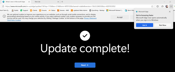 Microsoft Edge rashly challenging me to find a way of fucking stopping it from opening when I log into Windows. 