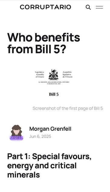 Screenshot of Corruptario article on Bill 5