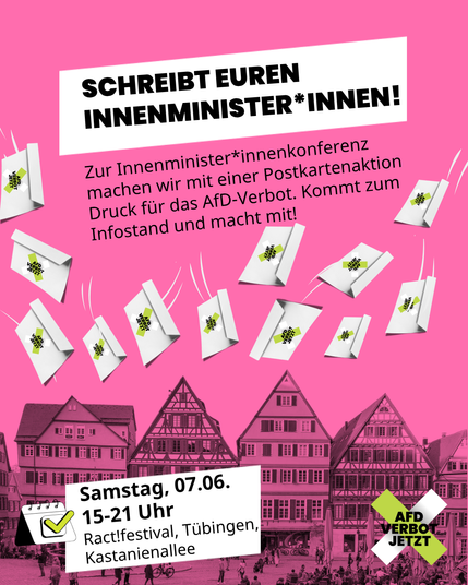 Das SharePic zeigt die Eckdaten aus dem Text der Aktion in Tübingen.