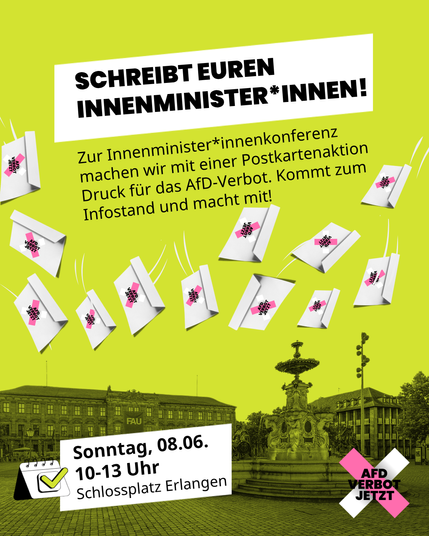 Das SharePic zeigt die Eckdaten aus dem Text der Aktion in Erlangen.