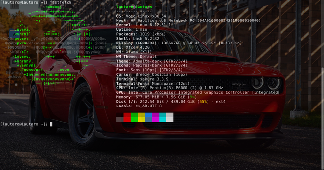 fastfetch, muestra información del sistema y de hardware