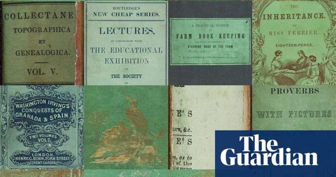 Article illustration from the Guardian newspaper, of seven arsenic green books.