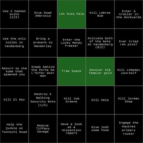 A bingo board with no finished lines...