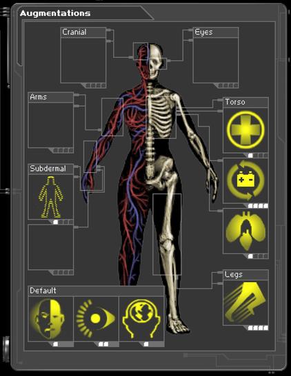 F3 - Cloak (Level 1)
F7 - Speed Enhancement (Level 4)
F9 - Regeneration (Level 1)
F10 - Power Recirculator (Level 4)
F11 - Synthetic Heart (Level 1)
F12 - Light (Level 2)
